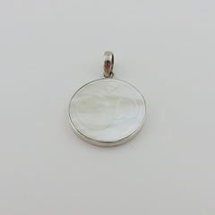 Natural Mother of Pearl 925 Sterling Silver Ohm Charm Pendant Handmade 26mm Box