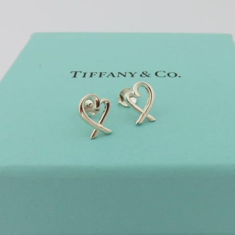 TIFFANY & CO 925 Sterling Silver Loving Heart Earrings with Box
