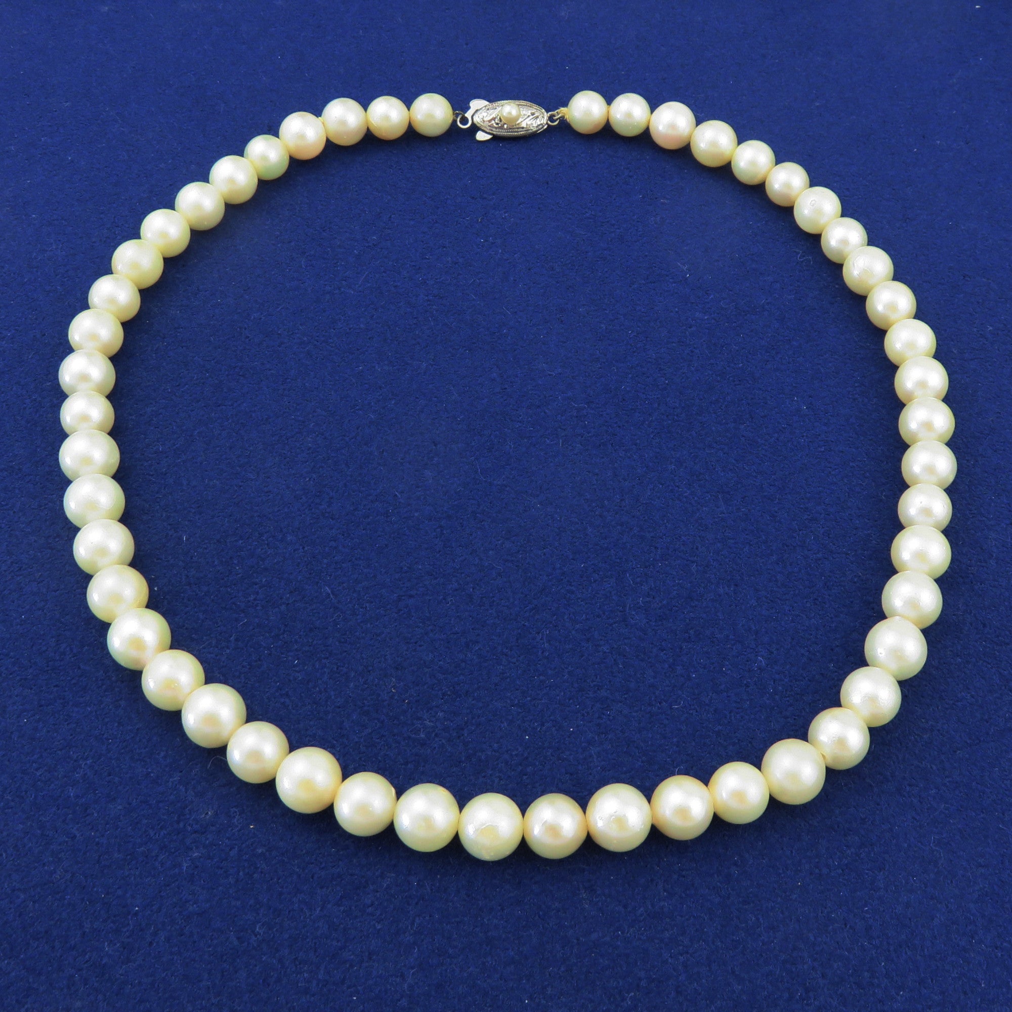 Japanese Vintage Akoya Pearl Strand Necklace 7.5-8mm Silver Clasp 39.5cm
