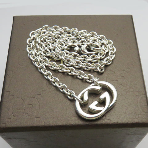 Gucci 925 Sterling Silver Interlocking G Oval Link Unisex Pendant Necklace
