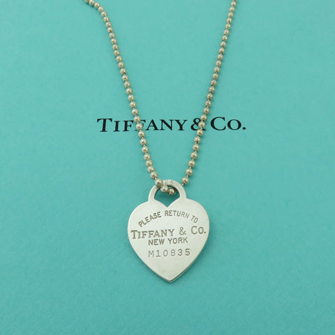 TIFFANY & CO 925 Silver Return to Tiffany Heart Tag Long Beaded Chain Necklace