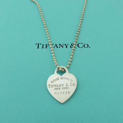 TIFFANY & CO 925 Silver Return to Tiffany Heart Tag Long Beaded Chain Necklace
