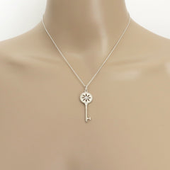 TIFFANY & CO 925 Silver Daisy Flower Key Diamond Necklace with Pouch Box