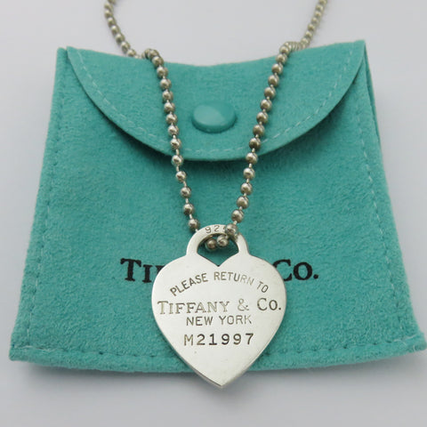 TIFFANY & CO 925 Silver Return to Tiffany Heart Tag Long Beaded Chain Necklace