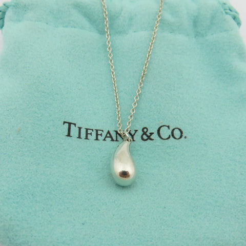 Tiffany & Co 925 Sterling Silver Teardrop Pendant Necklace with Pouch