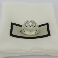 GUCCI 925 Sterling Silver Interlocking G Logo Ring Size 7 with Pouch