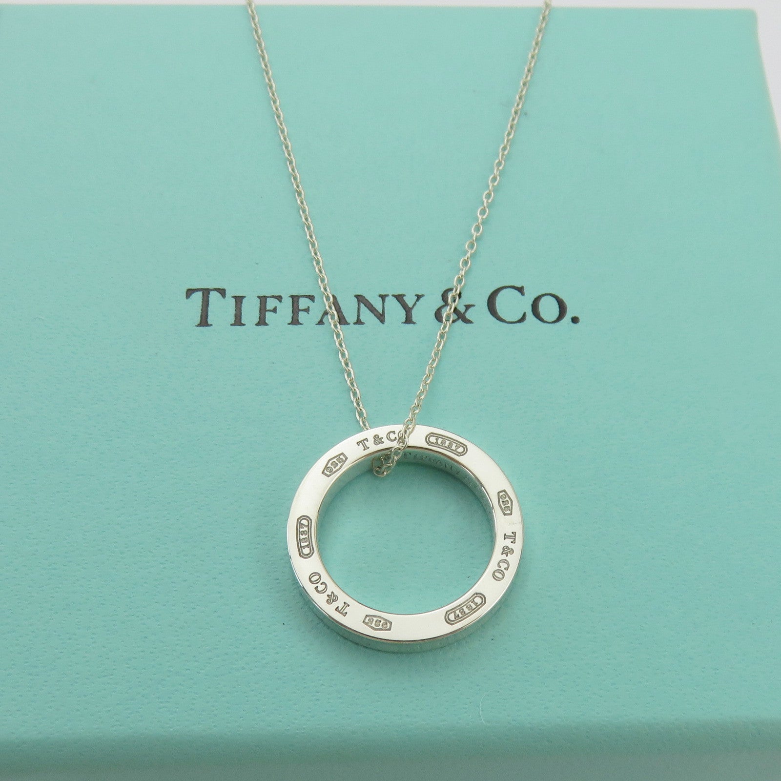 TIFFANY & CO 925 Sterling Silver 1837 Circle Pendant Necklace with Pouch