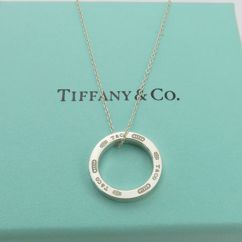 TIFFANY & CO 925 Sterling Silver 1837 Circle Pendant Necklace with Pouch