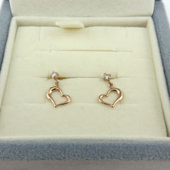 Canal 4℃ 10K Pink Gold Mini Heart Dangle Earrings Cubic Zirconia with Box Japan