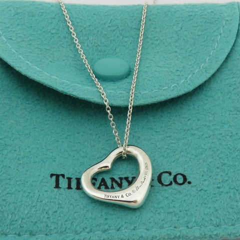 TIFFANY & CO 925 Sterling Silver Small Open Heart Pendant Necklace with Pouch