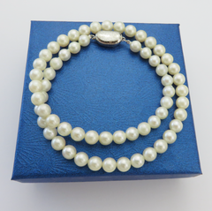Japanese Vintage Akoya Pearl Strand Necklace 6.5-7mm Silver Clasp 42cm