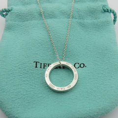 TIFFANY & CO 925 Sterling Silver 1837 Circle Pendant Necklace with Pouch