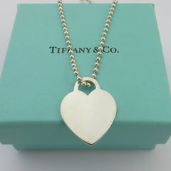 TIFFANY & CO 925 Silver Return to Tiffany Heart Tag Long Beaded Chain Necklace