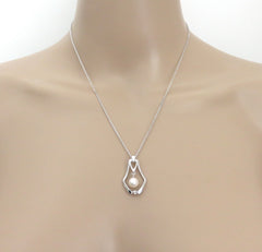 Mikimoto 925 Sterling Silver Open Frame Akoya Pearl Pendant Necklace 46cm