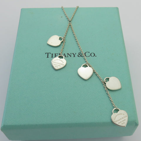 TIFFANY & CO 925 Silver Return to Tiffany Five Mini Heart Tag Dangle Necklace