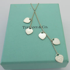 TIFFANY & CO 925 Silver Return to Tiffany Five Mini Heart Tag Dangle Necklace