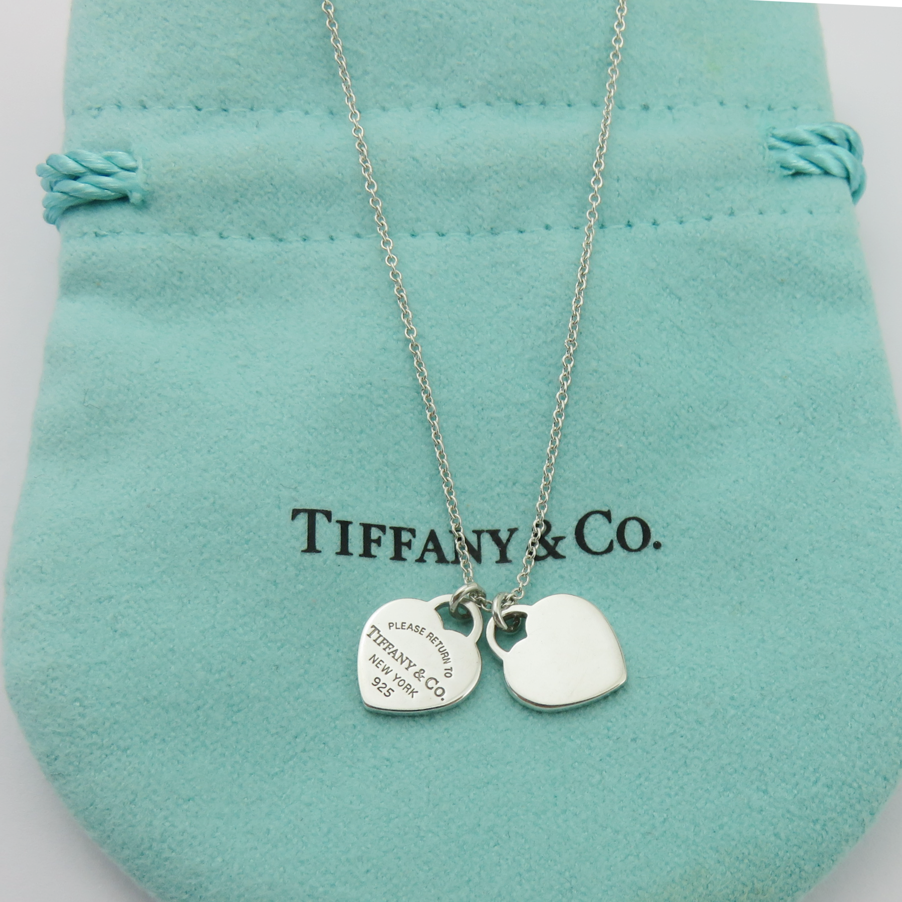 TIFFANY & CO 925 Sterling Silver Return to Tiffany Mini Double Heart Necklace