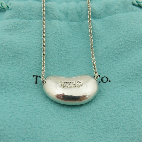 TIFFANY & CO 925 Sterling Silver Large Bean Pendant Necklace with Pouch