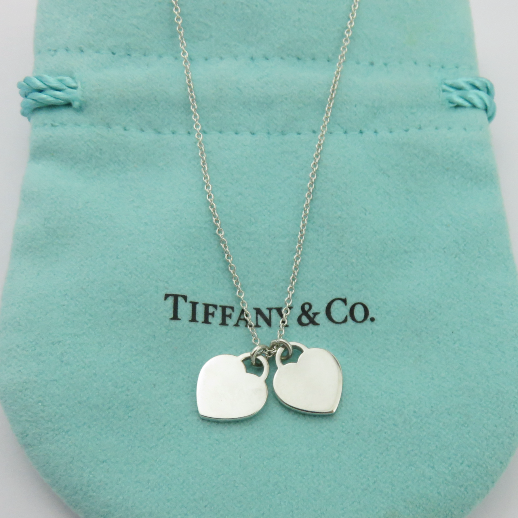 TIFFANY & CO 925 Sterling Silver Return to Tiffany Mini Double Heart Necklace