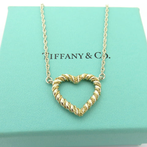 TIFFANY & CO 925 Sterling Silver 18K Gold Twist Heart Pendant Necklace with Box