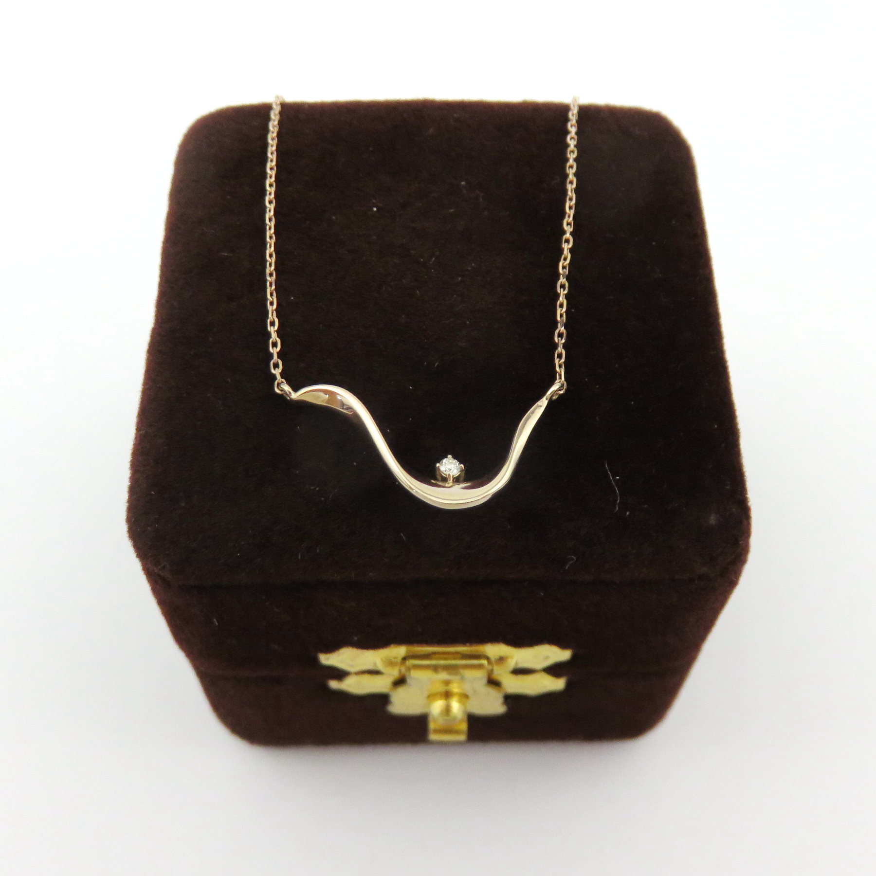ete 10K Rose Gold Diamond Wave Necklace Japanese Designer 40cm with Box