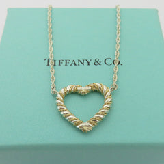 TIFFANY & CO 925 Sterling Silver 18K Gold Twist Heart Pendant Necklace with Box