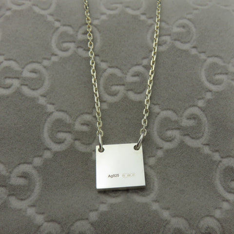 Gucci 925 Sterling Silver Mini Square Tag Pendant Necklace with Pouch