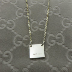 Gucci 925 Sterling Silver Mini Square Tag Pendant Necklace with Pouch