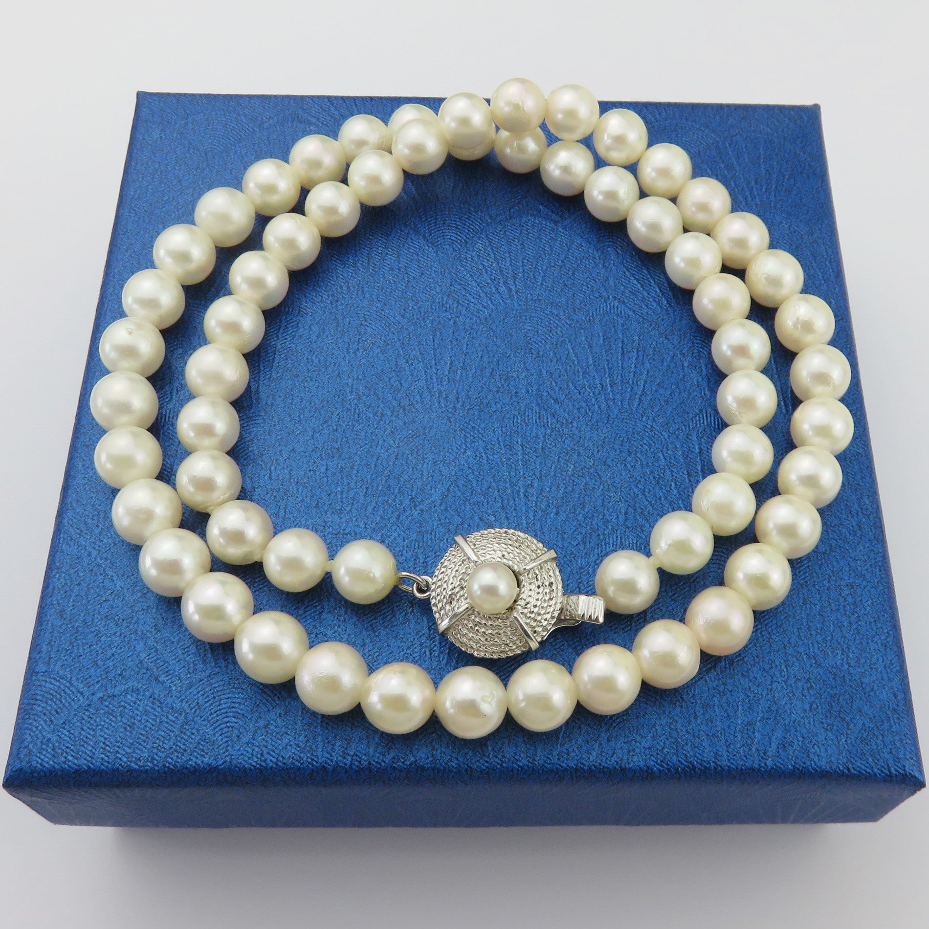Japanese Vintage Akoya Pearl Strand Necklace 6.6-7mm Silver Clasp 42cm