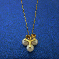 Mikimoto K18 Yellow Gold 6.3 mm Akoya Pearl Cluster Diamond Necklace 38cm
