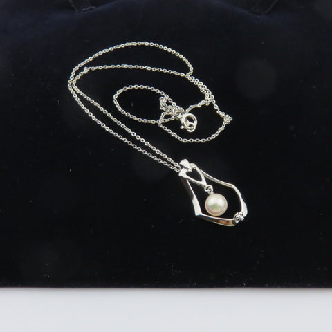 Mikimoto 925 Sterling Silver Open Frame Akoya Pearl Pendant Necklace 46cm