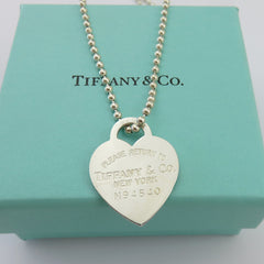 TIFFANY & CO 925 Silver Return to Tiffany Heart Tag Long Beaded Chain Necklace