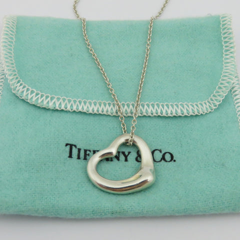 TIFFANY & CO 925 Sterling Silver Medium Open Heart Pendant Necklace with Pouch