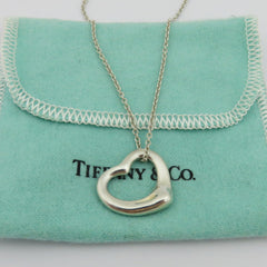 TIFFANY & CO 925 Sterling Silver Medium Open Heart Pendant Necklace with Pouch