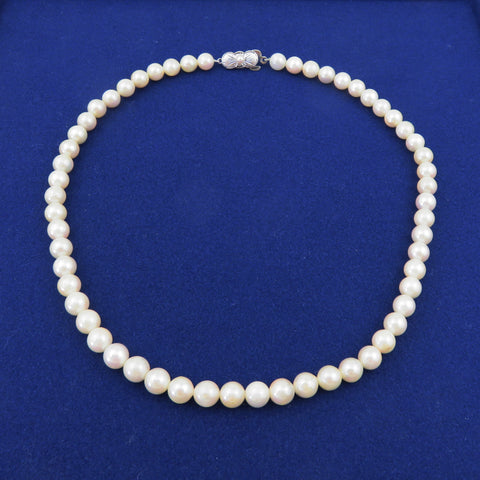Japanese Vintage Akoya Pearl Strand Necklace 7-7.5mm Silver Clasp 42cm
