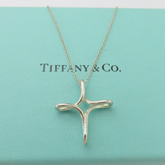 TIFFANY & CO 925 Sterling Silver Infinity Cross Pendant Necklace with Box Pouch