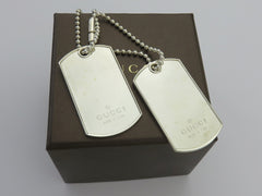 Gucci Sterling Silver Double Dog Tag Ball Chain Unisex Pendant Necklace
