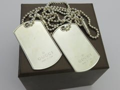 Gucci Sterling Silver Double Dog Tag Ball Chain Unisex Pendant Necklace