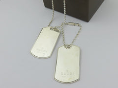 Gucci Sterling Silver Double Dog Tag Ball Chain Unisex Pendant Necklace