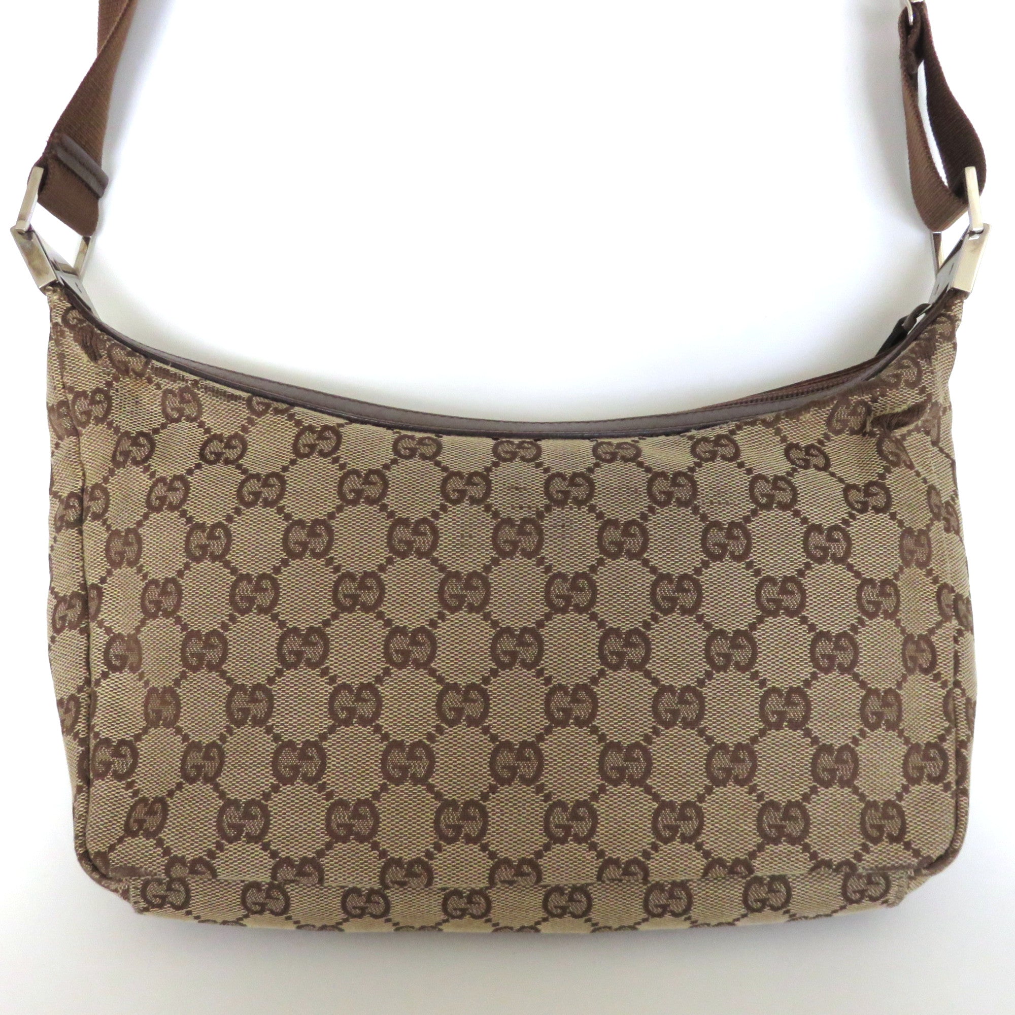 GUCCI Brown GG Monogram Canvas Leather Unisex Cross Body Shoulder Bag Purse 