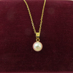 Authentic Mikimoto 14K Yellow Gold 6.7mm Akoya Pearl Pendant Necklace w/ Box