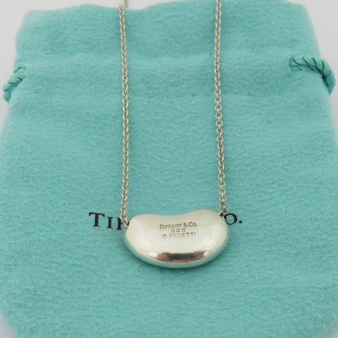 TIFFANY & CO 925 Sterling Silver Large Bean Pendant Necklace with Pouch