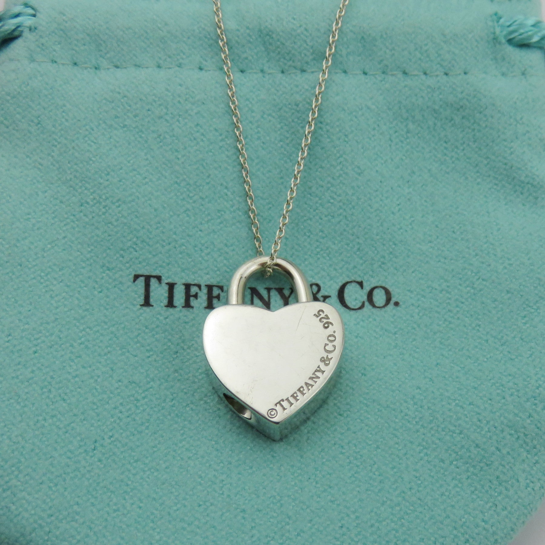 TIFFANY & CO 925 Silver Return to Tiffany Heart Padlock Pendant Necklace