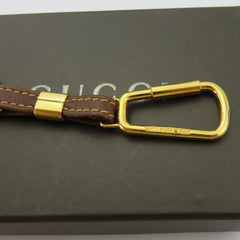 Gucci Gold Tone Metal Black Leather GG Logo Keyring Price Includes US Tariff