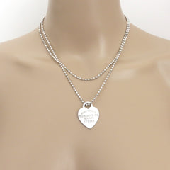 TIFFANY & CO 925 Silver Return to Tiffany Heart Tag Long Beaded Chain Necklace