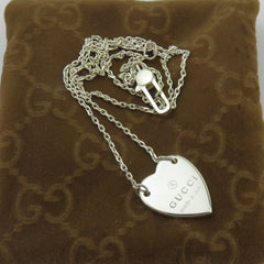 Gucci 925 Sterling Silver Trademark Heart Pendant Necklace with Pouch