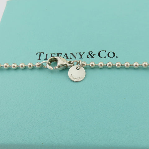 TIFFANY & CO 925 Silver Return to Tiffany Heart Tag Long Beaded Chain Necklace