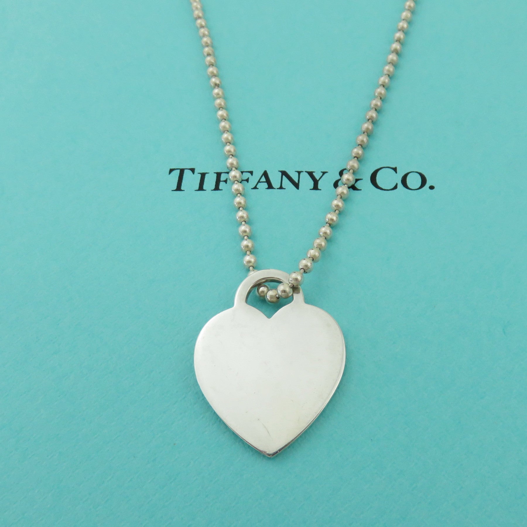 TIFFANY & CO 925 Silver Return to Tiffany Heart Tag Long Beaded Chain Necklace