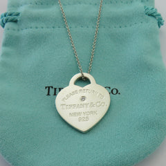 TIFFANY & CO 925 Sterling Silver Diamond Return to Tiffany Medium Heart Necklace
