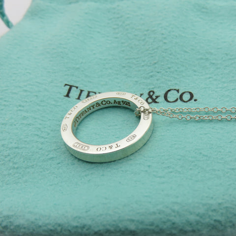 TIFFANY & CO 925 Sterling Silver 1837 Circle Pendant Necklace with Pouch